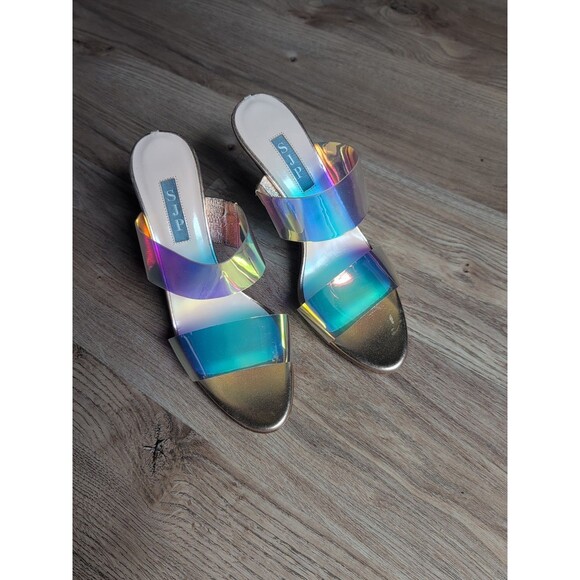 SJP Sarah Jessica Parker Iridescent PVC Mule Sandal Heels Women 8.5 EU 39 - Picture 5 of 16